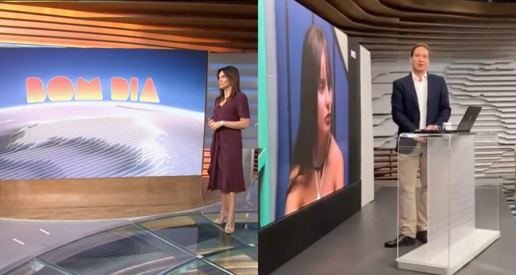 Telão de Ana Paula Araújo no Bom Dia Brasil virou point para jornalistas assistirem ao pay-per-view do BBB (foto: Montagem/TV Globo e Redes Sociais)