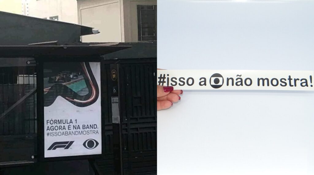 Band ironiza "isso a Globo não mostra" em campanha de estreia da Fórmula 1 (foto: Montagem/TV Pop)