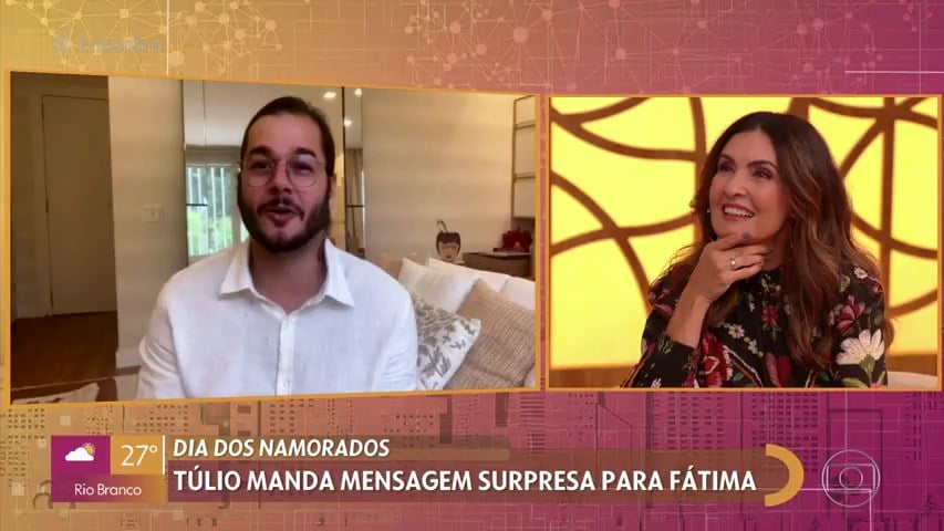 Túlio Gadelha, namorado de Fátima Bernardes, causou constrangimento na apresentadora (foto: Globo/Reprodução)