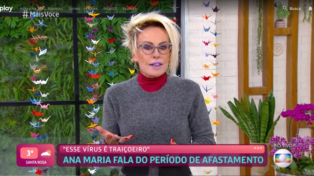 Ana Maria Braga voltou ao trabalho na Globo após se recuperar da Covid-19 (foto: Globo/Reprodução)