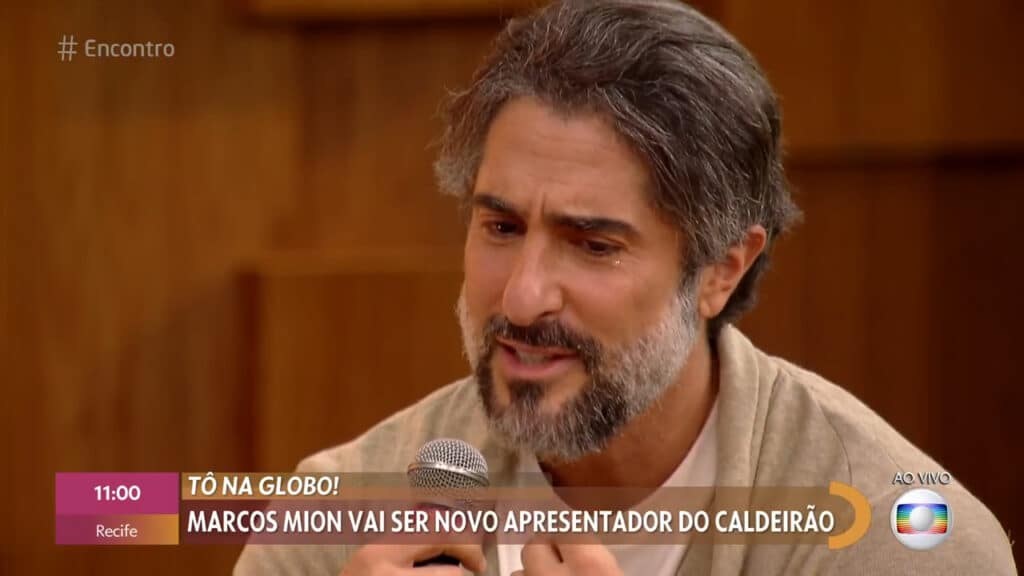Marcos Mion chorou durante participação no Encontro (foto: Globo/Reprodução)