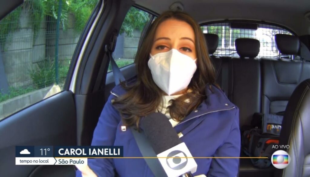 Carol Ianelli sofreu acidente segundos antes de entrar no Bom Dia SP (foto: Reprodução/TV Globo)