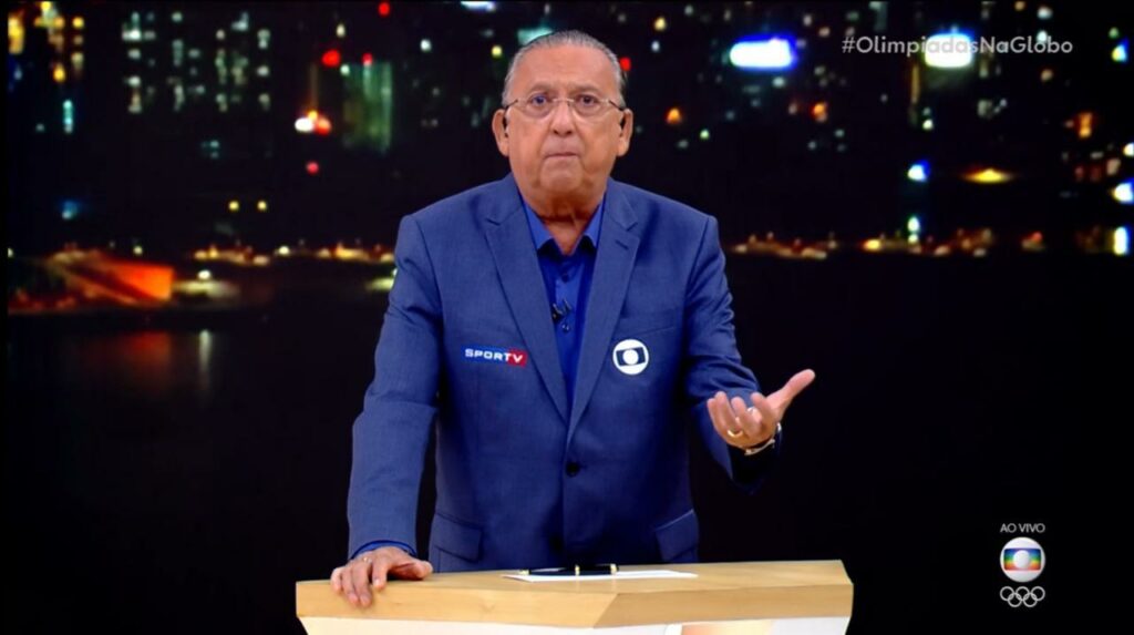 Galvão Bueno pediu desculpas aos telespectadores por erro na cerimônia de abertura olímpica (foto: Reprodução/TV Globo)