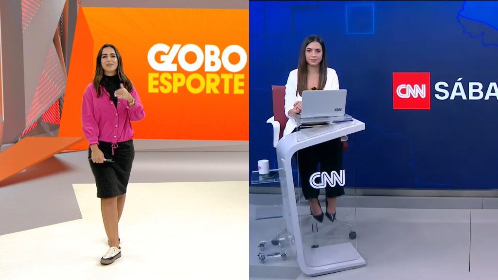 Stephanie Alves apresentou o Globo Esporte até 2020 e estreou como âncora da CNN Brasil (foto: Reprodução/TV Globo e CNN Brasil)