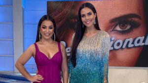 Imagem com foto de Li Martins ao lado de Daniela Albuquerque no programa Sensacional