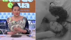 Imagem com montagem das fotos da apresentadora Sonia Abrão e dos participantes Eliezer e Maria durante amor intenso no Big Brother Brasil