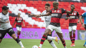 Foto de uma partida disputada entre os times de Corinthians e Flamengo