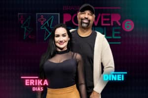 Imagem com foto dos participantes Erika Dias e Dinei