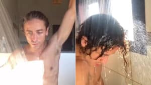 Imagem com foto do ator Jesuíta Barbosa sensualizando durante banho