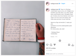 Imagem com publicação do ex-BBB Rodrigo Mussi