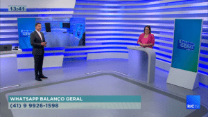 Imagem com foto do novo cenário do Balanço Geral Curitiba, da RIC TV Record