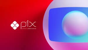 Imagem com logo da Globo ao lado do logotipo do Pix