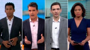 Imagem com montagem das fotos dos apresentadores que passaram pelo NE1 na Globo Recife
