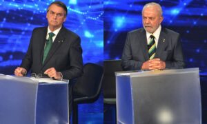 Foto de Jair Bolsonaro e Lula no debate da Band