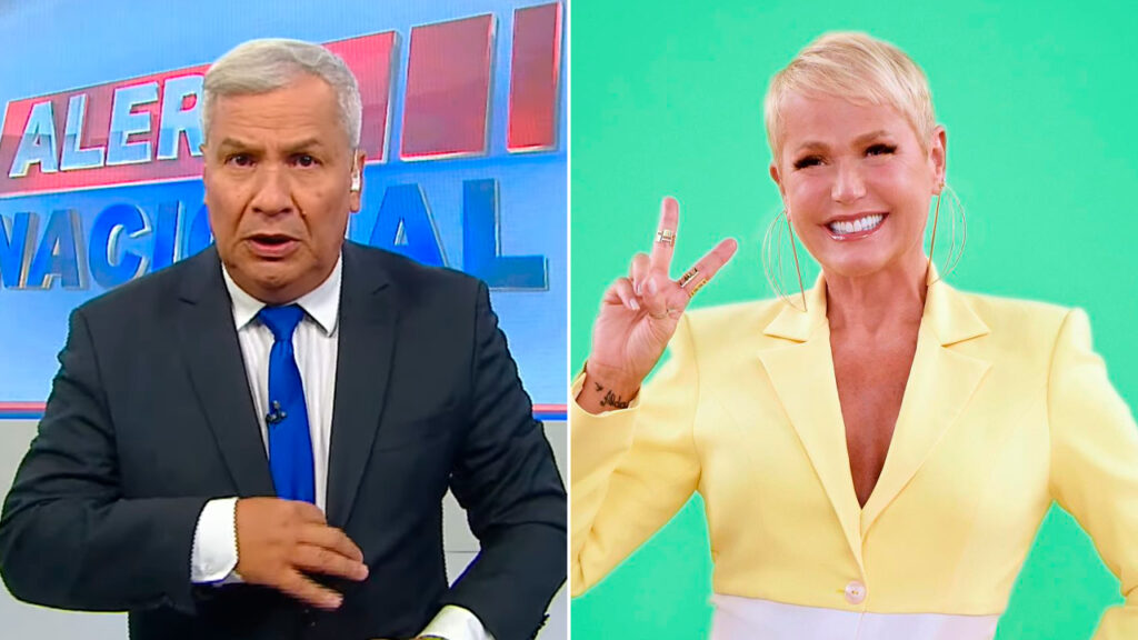 Imagem com montagem das fotos de Sikêra Jr. e Xuxa Meneghel