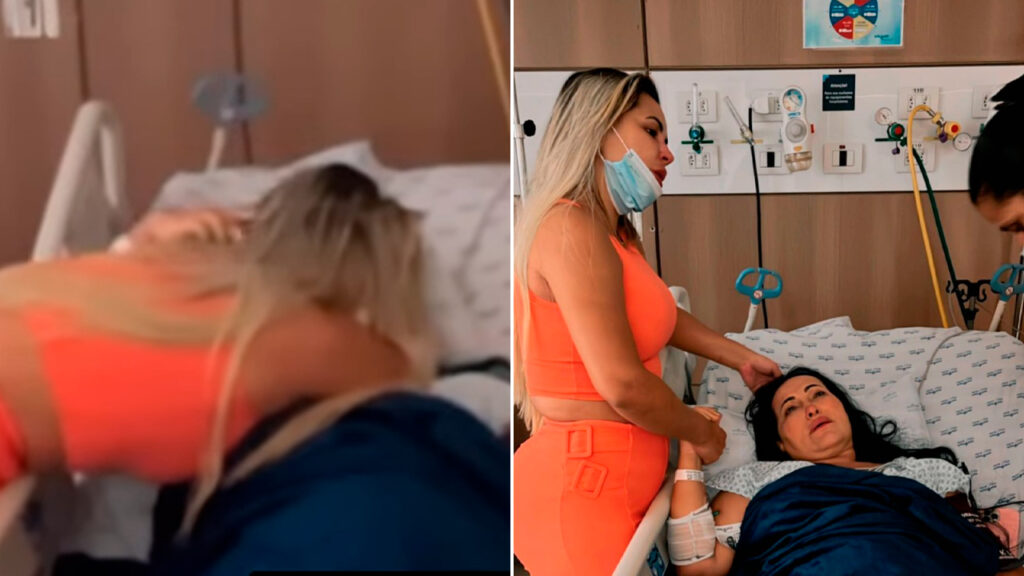 Imagem com montagem das fotos de Deolane Bezerra e Solange Bezerra no hospital