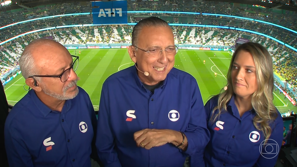 Foto de Junior, Galvão Bueno e Ana Thaís Matos em Brasil x Croácia na Globo