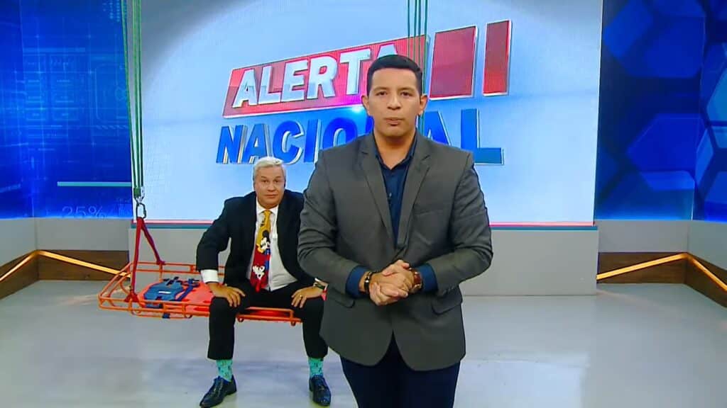 Apresentador Sikêra Jr. e o repórter Luís Rodrigues (Foto: Reprodução, TV Brasil)