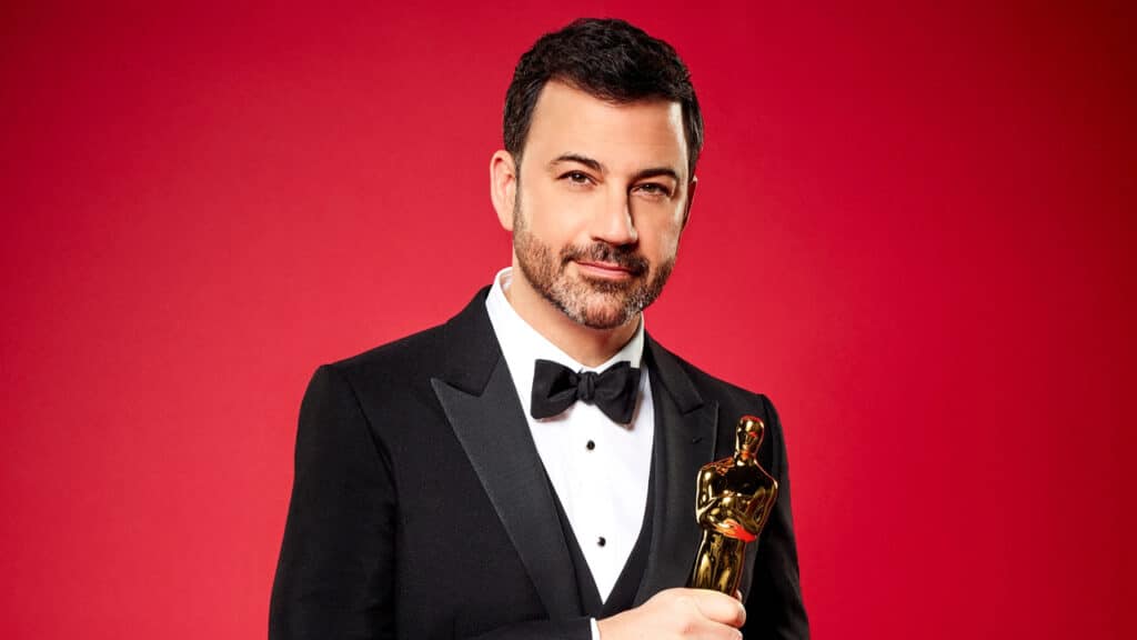 Imagem com foto do comediante Jimmy Kimmel, apresentador do Oscar 2023