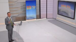 Imagem com foto de Heraldo Pereira durante gravação teste do Bom Dia Brasil na Globo