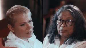 Imagem com montagem das fotos de Xuxa Meneghel e Marlene Mattos em documentário da Globo