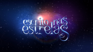 Imagem com logotipo da novela Escrito nas Estrelas