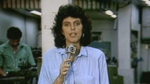 Imagem com foto da jornalista Maria José Sarno na época em que ela era repórter da Globo