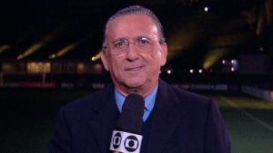 Galvão Bueno durante participação ao vivo na Globo