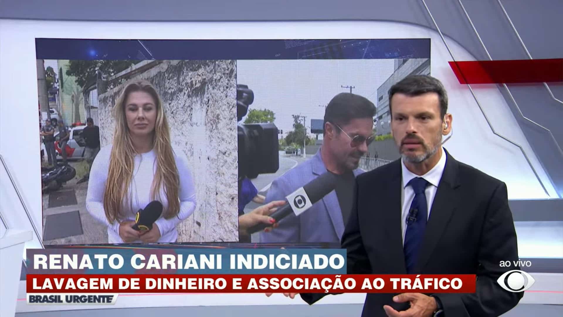 Foto do telejornal Brasil Urgente cobrindo o caso do influenciador Renato Cariani