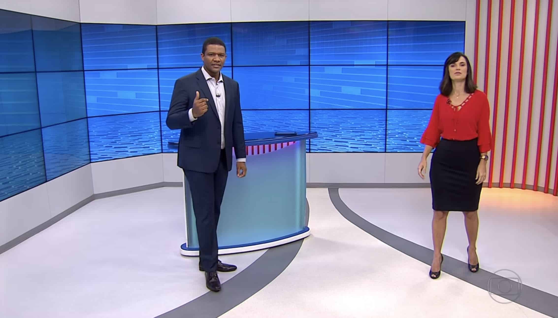 Foto de Clarissa Góes e Márcio Bomfim no NE1, da Globo, em 2017