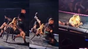 Foto de Madonna caindo no palco