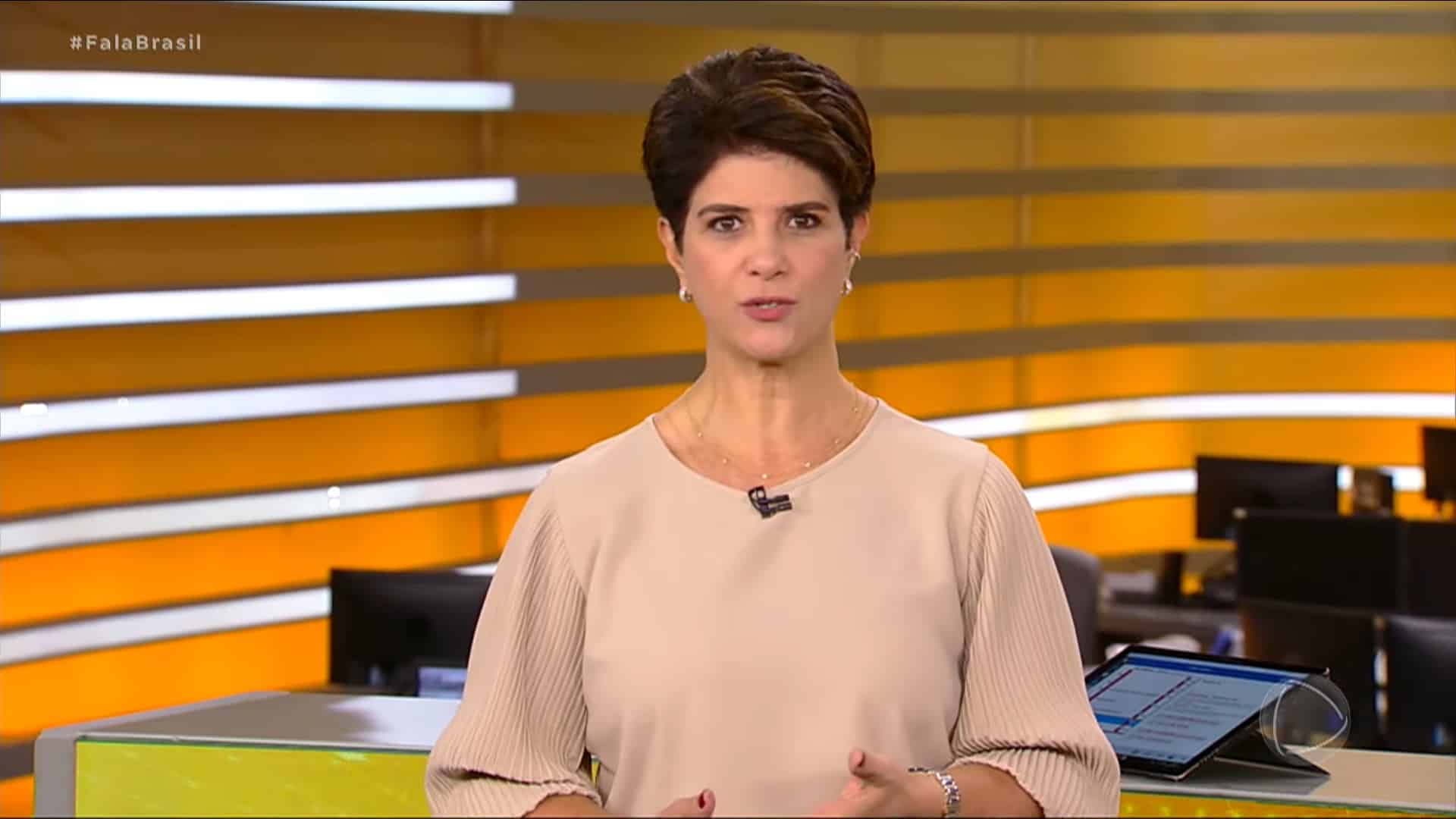 Foto de Mariana Godoy no cenário do Fala Brasil