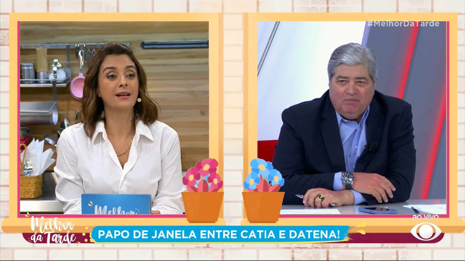 Foto de Catia Fonseca e José Luiz Datena no programa Melhor da Tarde