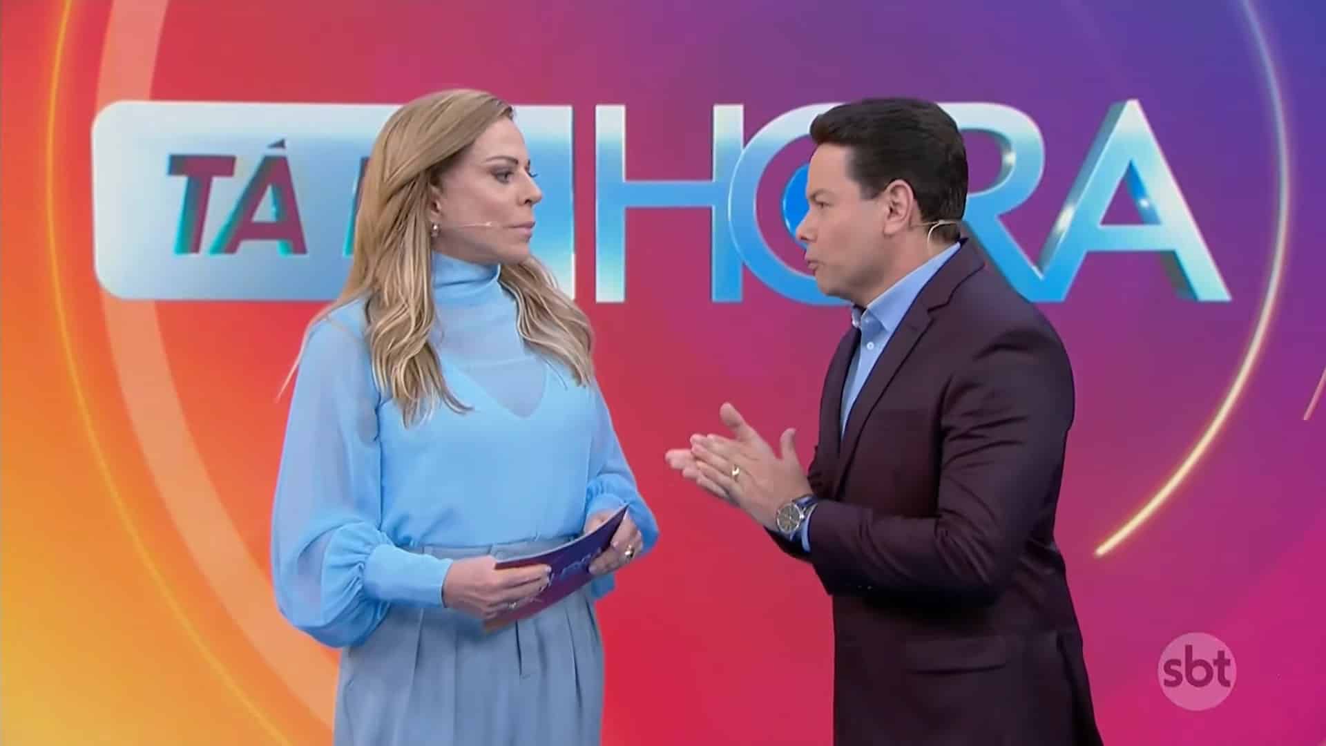 Foto de Marcão do Povo e Christina Rocha no programa Tá na Hora