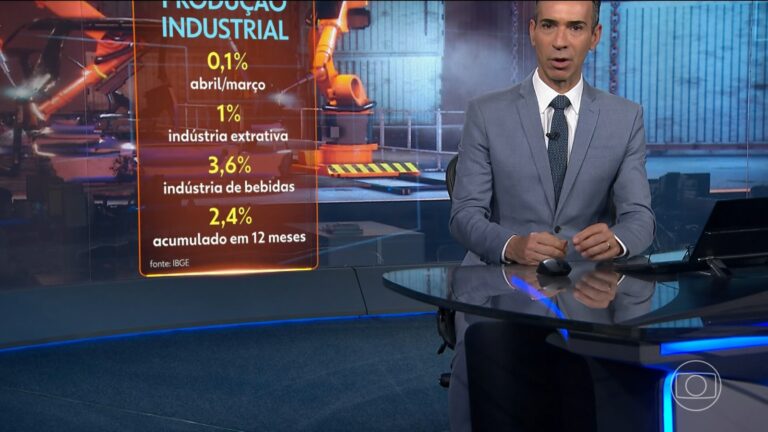 César Tralli no Jornal Nacional com falha na câmera que cortou parte da cabeça durante exibição de gráfico sobre produção industrial