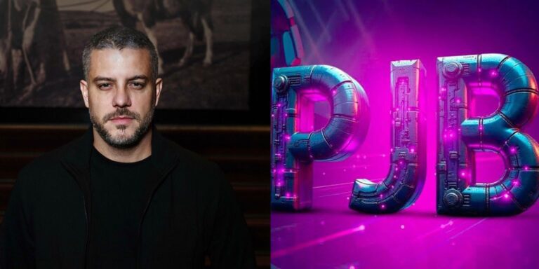 Foto de Rafael Leal Machado, CEO da World Travel, ao lado do logo do Prêmio Jovem Brasileiro