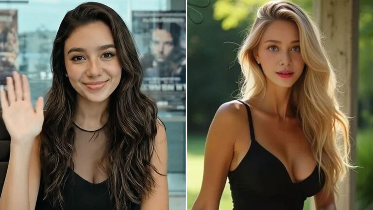 Tilly Norwood, atriz virtual criada por IA, e Mia Hikari, modelo digital brasileira, em montagem comparativa