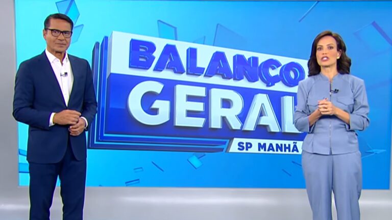 Foto de Willian Leite e Fabiana Oliveira no estúdio do Balanço Geral Manhã