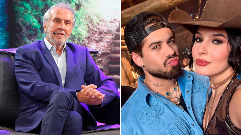 Montagem com Robério de Ogum sentado em estúdio ao lado de foto de Zé Felipe e Ana Castela juntos com chapéu e boné em clima sertanejo