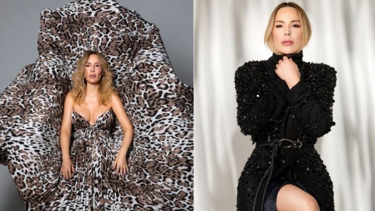 Ju Isen posa com vestido animal print e look preto brilhante em ensaio fotográfico de moda