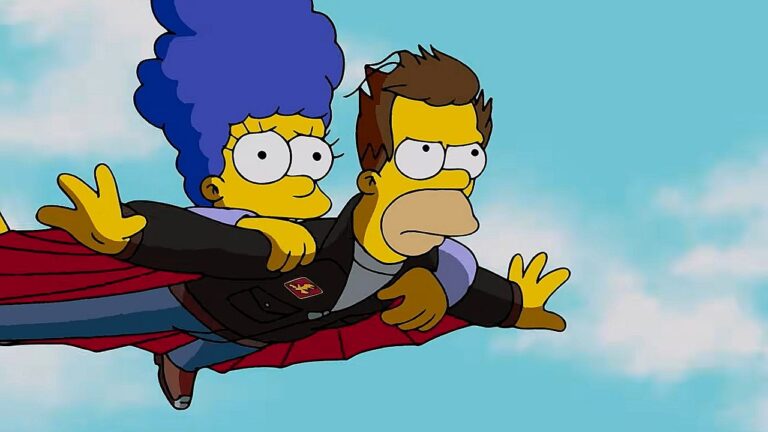 Homem e mulher voando em Os Simpsons