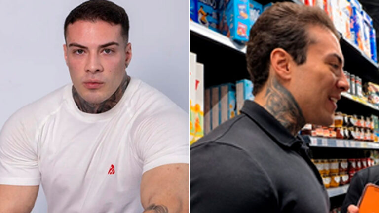 Rafa Marttinz aparece em montagem com retrato de camiseta branca e cena em mercado usando camisa preta