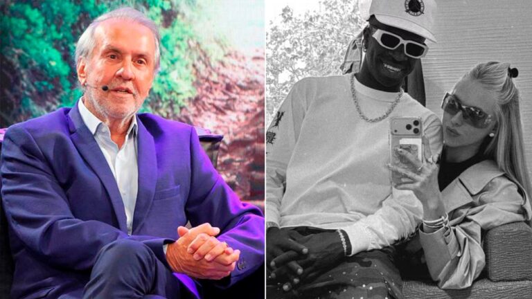 Robério de Ogum em evento ao lado de foto de Vini Jr. com Virginia Fonseca em selfie no espelho