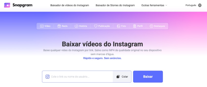 Foto do site Snapgram