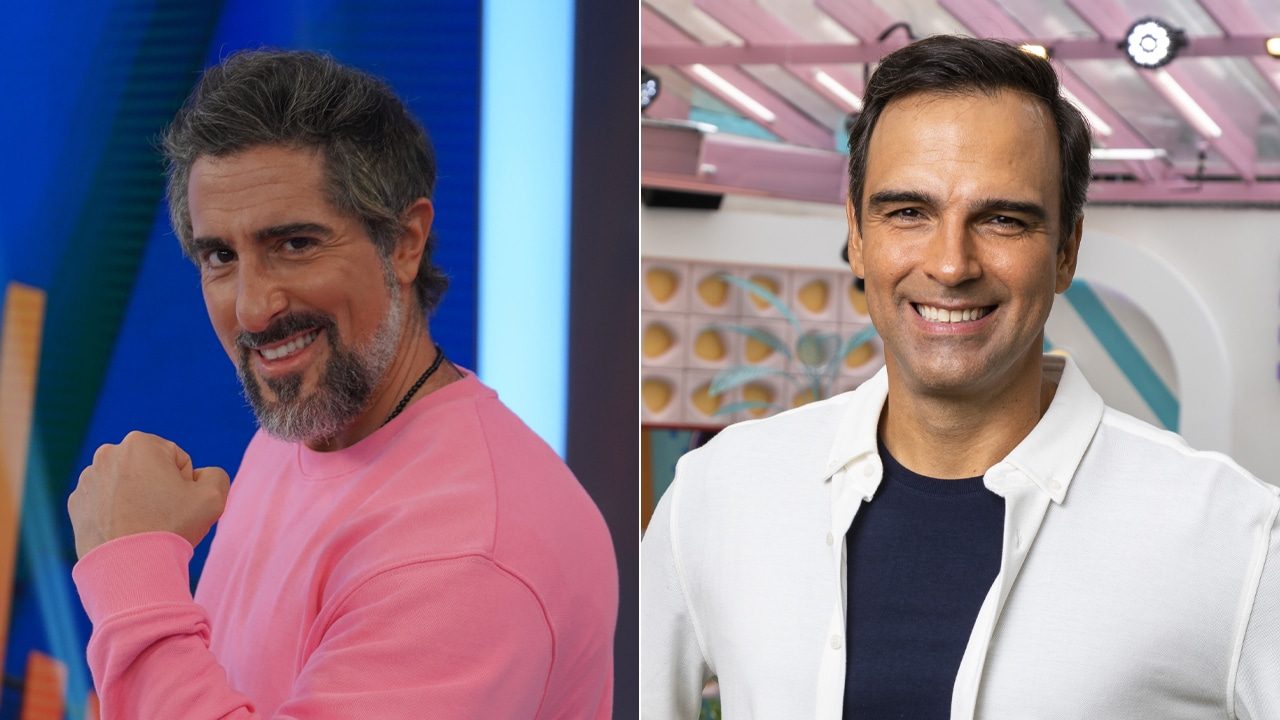 Imagem com montagem das fotos de Marcos Mion e Tadeu Schmidt