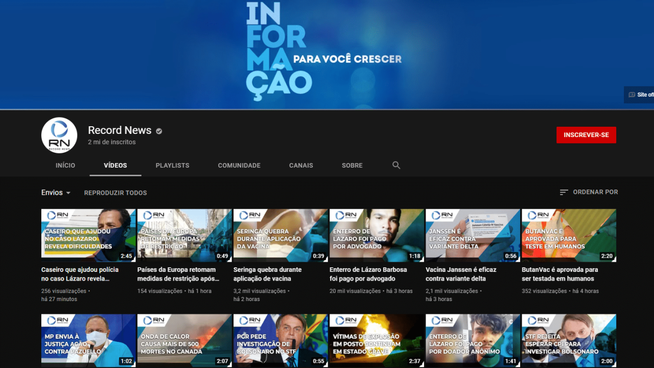 Canal da Record News no YouTube atingiu 2 milhões de inscritos (foto: Reprodução)