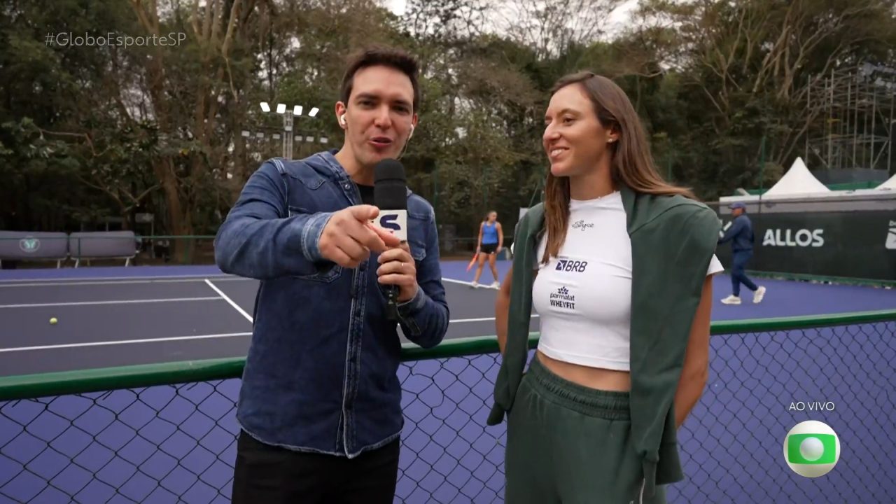 Foto de Alessandro Jodar e Beatriz Haddad Maia no Globo Esporte SP