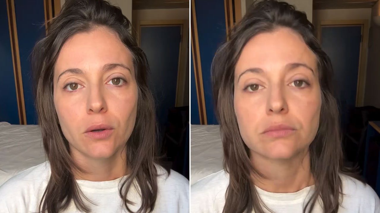 Ana Catharina com expressão séria gravando vídeo em ambiente interno após participação no Big Brother Portugal