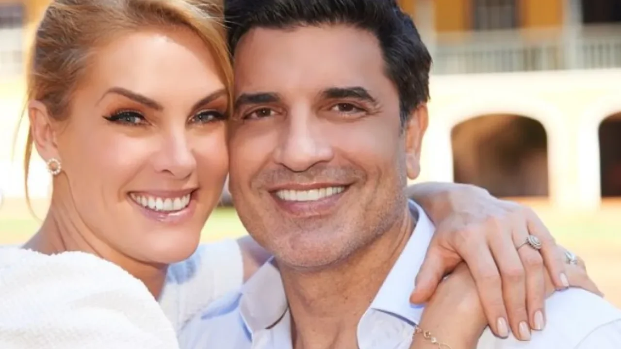 Ana Hickmann e Edu Guedes com uma fazenda de fundo