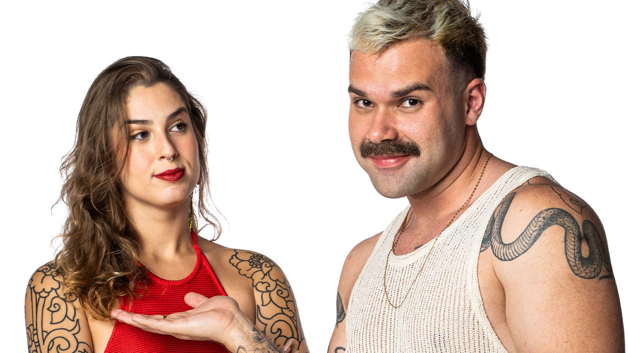 Dhara e Yago posam juntos como participantes do reality show Terceira Metade do Globoplay